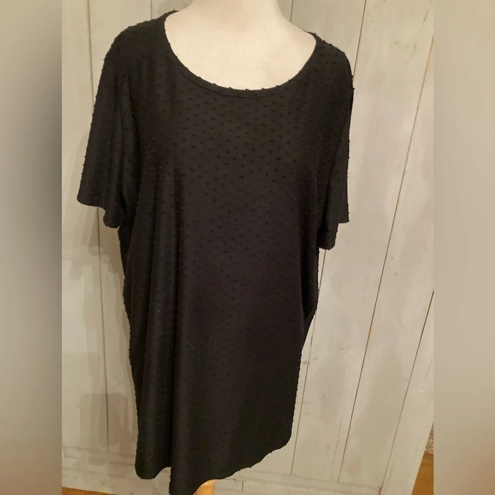 Adrianna Papell XL Black Top Swiss‎ Polka Dot Pullover Split Side So Soft